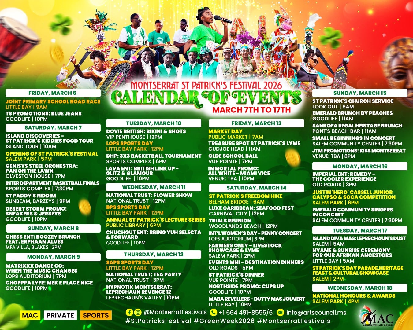 Montserrat St Patrick's Day 2026 Calendar of Events